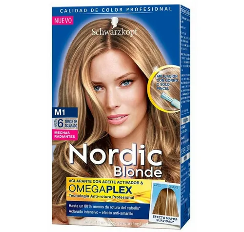 Schwarzkopf Nordic Blonde M1 Radiant Dochte - Permanente Coloration - Haartönungen für strahlende Blondtöne, aufhellend bis zu 6 Töne mit Aktivatoröl & OmegaPLEX für weniger Haarbruch und intensive Brillanz.