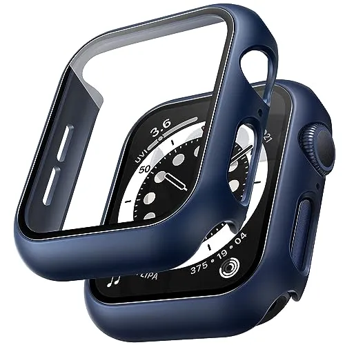 TAURI 2 Stück Harte PC Hülle für Apple Watch SE (2022/2020) /Series 6 5 4 44mm, [360° stoßfest] mit 9H Gehärteter Glas Displayschutz und Hoher Empfindlichkeit, Kratzfeste Schutzhülle - Blau