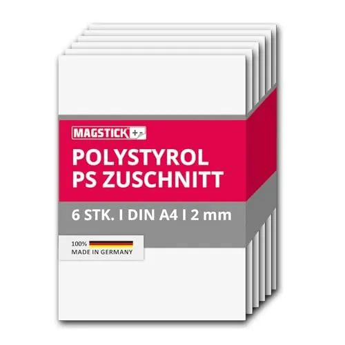 6er Set Polystyrol Platten weiß I DIN A4 Kunststoff-Hartplatten PS Zuschnitte I 21 x 29,7 cm I 2 mm Stärke I für Modellbau Architektur DIY I mag265
