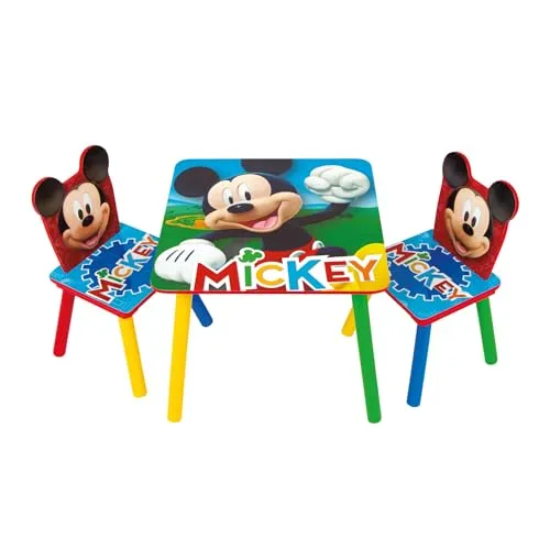 ARDITEX – Tisch- und 2 Stuhl-Set aus Holz für Kinder Offizielle Lizenz Mickey Mouse – Tisch 50x50x44 cm/Stuhl 26,5x26,5x50 cm – Bunt – Ideal zum Spielen, Malen und Basteln