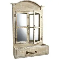 Kobolo Deko-Fensterrahmen mit Spiegel und Schublade - Blumenkasten aus Holz mit einem Spiegel, ideal für Kräuter oder Blumentöpfe. Verleiht Ihrem Zuhause einen mediterranen Touch und ist auch ein tolles Geschenk. Maße: 33 x 13 x 9/54 cm.