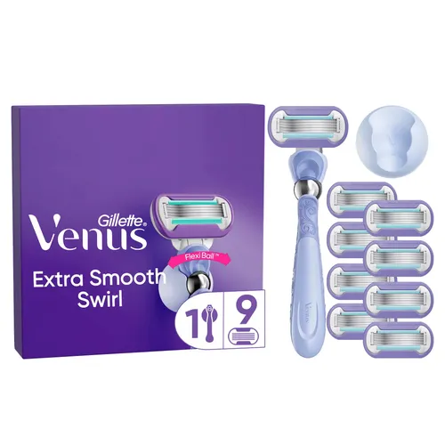 Gillette Venus Extra Smooth Swirl mit 9 Ersatzklingen - Nassrasierer mit flexiblem Scherkopf für mühelose Rasur auch an schwer erreichbaren Stellen. Enthält 9 Ersatzklingen für langanhaltend glatte Haut ohne Rasurbrand.