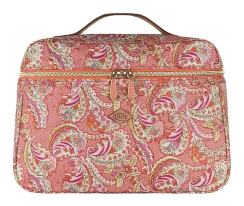 Oilily Kosmetiktasche Cocos Beauty Case Crabapple Koralle - VIELSEITIGES BEAUTY CASE — Geräumiges Hauptfach mit cleveren Fächern für optimale Organisation. Inklusive Spiegel für schnelle Auffrischungen. Stylisches Design mit Paisley-Muster und stabilen Materialien, ideal für unterwegs.
