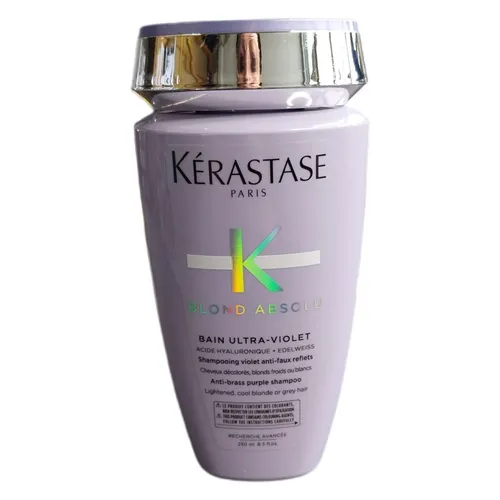 Kérastase Blond Absolu Bain Ultra-Violet 250ml - Shampoo für blondiertes Haar, entfernt Gelbstich mit Violett-Pigmenten für strahlend kühle Blondtöne.
