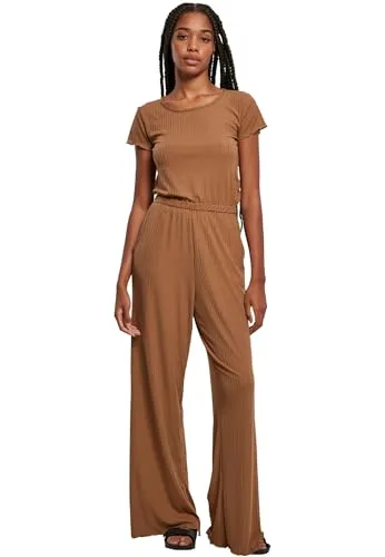 Urban Classics Damen Ladies Rib Wide Leg Jumpsuit darktaupe, 5XL - Bequemer Jumpsuit mit weitem Bein für lässige Outfits. Der weiche Rippstoff sorgt für besten Tragekomfort. Ideal für entspannte Tage oder stylische Freizeitlooks.