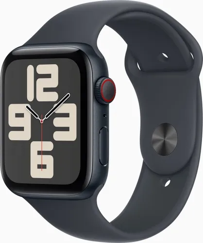 Apple Watch SE 2 44 Schwarzes Aluminium/Schwarzes S/M-LTE-Sportarmband