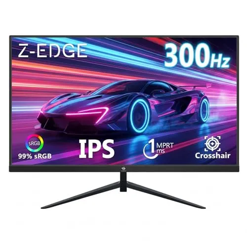 Z-Edge 24,5 Zoll Gaming Monitor 300Hz (DP) 240Hz (HDMI) 1ms MPRT Full HD LED Monitor, 300cd/m² Helligkeit, 16:9 IPS Panel, FreeSync, HDR10, HDMI & DisplayPort, VESA Kompatibel - Schwarz