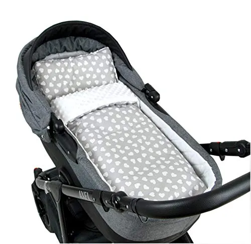 Babylux Babydecke Minky PLÜSCH Kuscheldecke Decke 75 x 60 cm + Kissen 2 TLG Set (MP95 - Weiß + Herz)