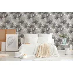 living walls Fototapete, glatt, gemustert, matt, neutral, (1 St), Dschungel, Blätter Tapete Tapeten Wohnzimmer Schlafzimmer Küche Flur beige|grau