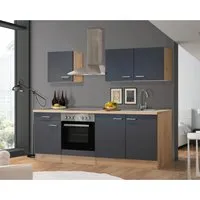 Flex-Well Exclusiv Küchenzeile Morena 210 cm Basaltgrau Matt - Einbauküche mit platzsparendem Design, ideal für kleine Haushalte. Flexibel montierbare Schränke und pflegeleichte Oberflächen bieten Funktionalität und Stil.