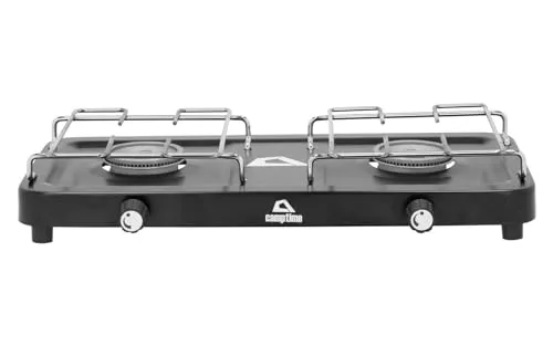 CAMPTIME Tarbit Gaskocher 2-flammig | Camping Kocher mit 50 mbar Stufenlos regelbar & kompakt | Robuster Outdoor Campingkocher Gas ideal für Zuhause, auf Reisen als Campingküche