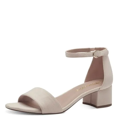 Tamaris Damen Sandalen mit Absatz - Wanderschuhe mit 4,5 cm Absatzhöhe und ANTIslide-Technologie für sicheren Halt. Elegantes Design aus veganem Textil in NUDE/beige, ideal für den Sommer.