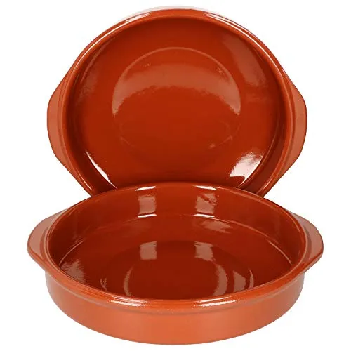 MamboCat Cazuela mit Griff 2er Set Schalen Bernd 1,3l Auflaufform rund 25,5cm aus Ton glasiert Größe XXL Ton hitzebeständig für Auflauf Tiramisu Fingerfood Unikat Handarbeit Vintage Mittelalter