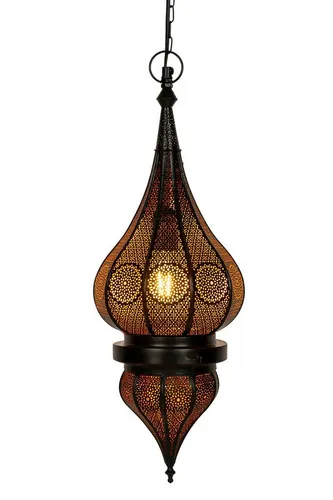 Orientalische Pendelleuchte Fayna Schwarz 55cm – Elegante Deko - Die Hängeleuchte Fayna in Schwarz mit kupferfarbenem Innenleben vereint traditionelles Design und moderne Eleganz. Ideal für stilvolle Akzente in jedem Raum.