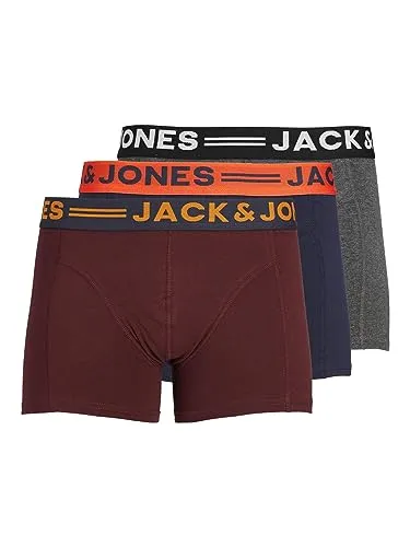 Jack & Jones Trunks - 3er Pack Boxershorts mit kontrastfarbigem Bund - Bequeme Boxershorts aus 95% Baumwolle, ideal für den täglichen Gebrauch und optimalen Tragekomfort.