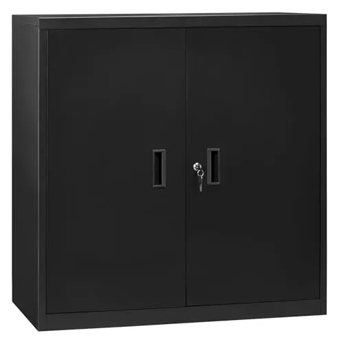 Woltu Aktenschrank (1-St) abschließbar - Moderner Büroschrank aus Metall, Schwarz - Aktenschränke mit großem Stauraum, abschließbar und robust, ideal für Büroorganisation und Sicherheit.