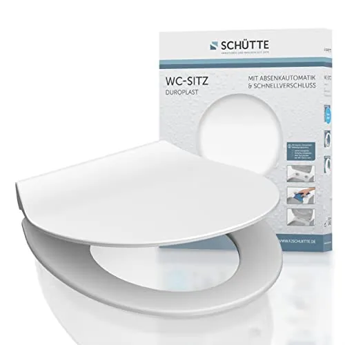 SCHÜTTE WC-Sitz SLIM mit Absenkautomatik - Moderne WC-Sitze, extra flach mit 175kg Belastbarkeit. Genießen Sie leises Schließen und einfache Reinigung dank Schnellverschluss-Technik.