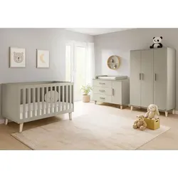Pinolino Babyzimmer Tami 3-teilig, extrabreit - Das Pinolino Babyzimmer Tami bietet ein umbaubares Babybett, eine Wickelkommode und einen geräumigen Kleiderschrank. Modernes Design mit Eichenholz-Akzenten und durchdachten Funktionen sorgen für Komfort und Stil.