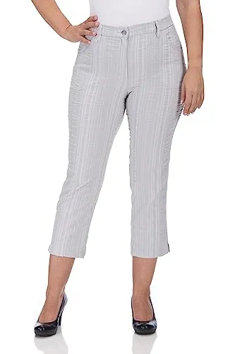 KjBRAND Damen Bea 7/8 Hose, Silber gestreift, 43 Plus