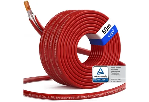 hb-digital Solarkabel 4 mm² für Photovoltaikanlagen - 50m rot - Hochwertiges Photovoltaik-Kabel mit ausgezeichneten Isolationseigenschaften und Temperaturbeständigkeit. Ideal für den Einsatz in PV-Anlagen.