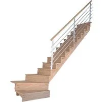 Treppe Lindos Eiche Gewendelt R Setzstufen 100 cm Design-Geländer-Edelstahl FSC®