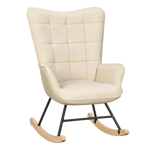 WOLTU Schaukelstuhl Beige, Komfortabler Relaxsessel im Samt-Look - Vielseitiger Schaukelstuhl aus atmungsaktivem Samt mit ergonomischem Design für hohen Komfort. Ideal zum Entspannen im Wohnzimmer oder Schlafzimmer und einfach im Aufbau.