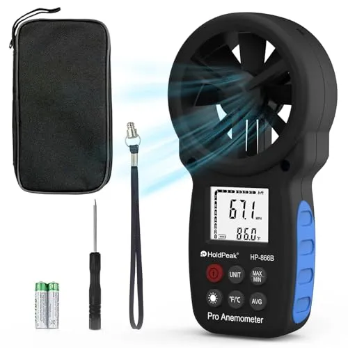 Hochpräzises Anemometer Windmesser, digitales Windgeschwindigkeitsmessgerät - Luftstrom- & Windmesser mit LCD-Hintergrundbeleuchtung, ideal für Outdoor-Aktivitäten und präzise Messungen von Windgeschwindigkeit und Temperatur.