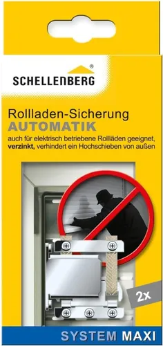 Schellenberg 16002 Rollladensicherung Automatik - Automatische Rollladensicherung für alle gängigen MAXI-Systeme ab 45 mm. Schützt effektiv vor Einbrüchen, unsichtbar von außen und einfach von innen zu montieren. Inklusive 2 stabile Sicherungen aus verzinktem Edelstahl.