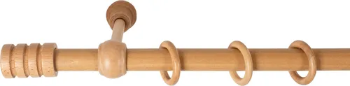 SN Deco - Stilgarnitur Gardinenstange Vorhangstange Pisa, Holz, 28 mm, 1-Lauf, Komplettset mit Ringen, Farbe Eiche, 140 cm