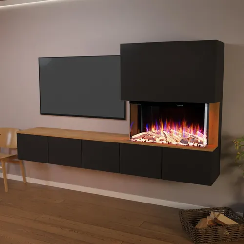 Glow Fire Wochnwand mit Elektrokamin 'CW5' | Moderner LED Kamin in Weiss/Schwarz - Elegante Wandkaminlösung mit realistischer 3D-Flammenoptik und effizienter Heizfunktion. Flexibel nutzbar als Wandmontage oder Standmodell. Inklusive Fernbedienung für einfachen Komfort.