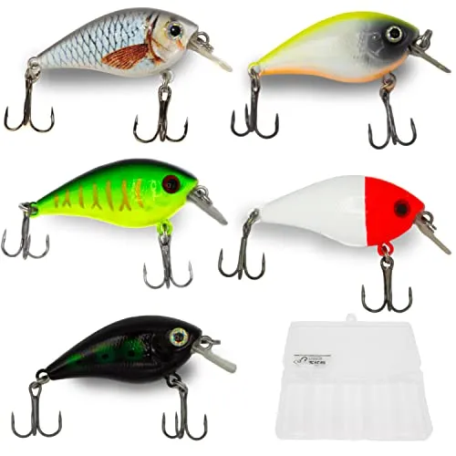 Zite Fishing Wobbler-Set - 5 Crank-Bait Kunst-Köder Barsch Hecht Zander 7g 5,5cm mit Rassel-Kugel in Köder-Box