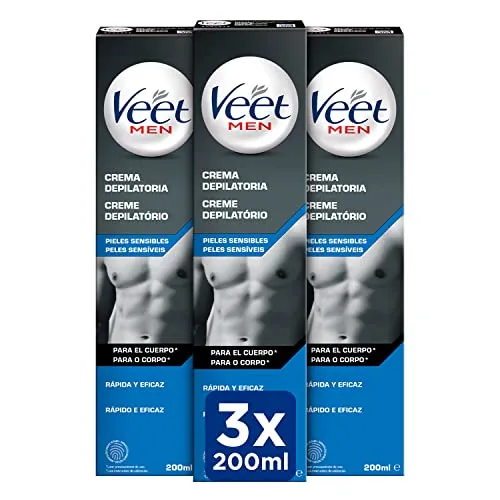 Veet Men Haarentfernungscreme für Rücken, Arme und Beine – 3 x 200 ml - Effektive Haarentfernung für empfindliche Haut: Ideal für Rücken, Brust, Arme und Beine. Mit Silk and Fresh Technologie für langanhaltende Feuchtigkeit und einen angenehmen Duft.