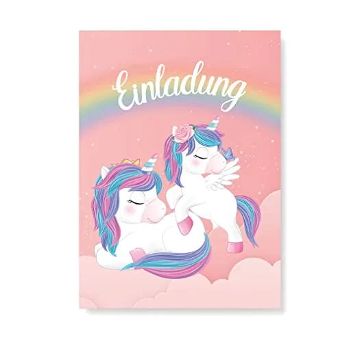 Friendly Fox Einhorn Geburtstagseinladung Mädchen, 12x Klappkarten Einladung Kindergeburtstag Mädchen Geburtstag