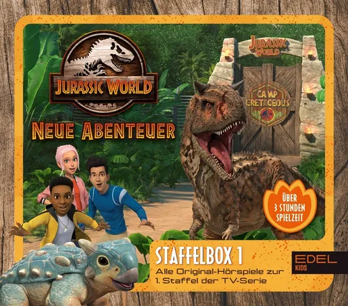 Jurassic World - Neue Abenteuer: Hörspiel-Staffelbox mit 3 CDs (Folge 1 - 8) - Erlebe die packenden Geschichten von Jurassic World in dieser Hörspiel-Staffelbox mit 3 CDs. Ideal für Fans und Abenteuerlustige, die in die Welt der Dinosaurier eintauchen möchten! Perfekt für unterwegs oder zu Hause.