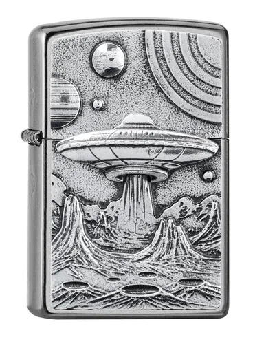 Zippo Alien Life Emblem Sturmfeuerzeug - Sturmfeuerzeug mit einzigartigem Ufo-Motiv, ideal für Sammler und Liebhaber außergewöhnlicher Designs.