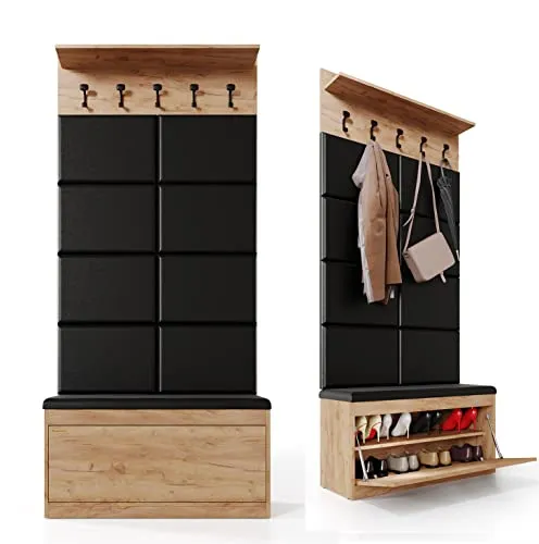 PLATAN ROOM Wand-Garderobe Set 100 cm - Garderobenständer im modernen Design, ideal für Flure. Mit Hängeschrank, Schuhschrank und 10 Kleiderhaken für optimalen Stauraum.