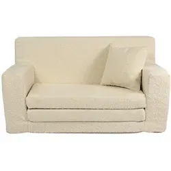 FORTISLINE Kindersofa aus Schaumstoff - Beige - Multifunktionales Sofa für Kinderzimmer, ausklappbar, mit abnehmbarem und waschbarem Bezug für einfachen Komfort und Pflege. Ideal zum Spielen und Entspannen.