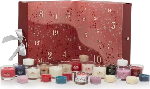 Yankee Candle Bright Lights Adventskalender Buch Votivkerze in Glas 12 X 37 G + Teekerze 12 X 9.8 G + Kerzenhalter aus Glas