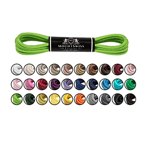 Mount Swiss Luxury Schuhbänder – Wasserabweisende Baumwoll-Schnürsenkel in Green, 110 cm - Hochwertige, gewachste Schnürsenkel aus Baumwolle für einen eleganten Look und zuverlässigen Halt. Ideal für Business- und Freizeitschuhe. Langlebig und praktisch für den täglichen Einsatz.