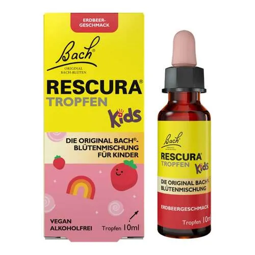 Bach RESCURA Kids Erdbeer Tropfen alkoholfrei - Arzneimittel mit Original Bach®-Blütenmischung, speziell für Kinder, alkoholfrei und mit leckerem Erdbeer-Geschmack für stressige Alltagssituationen.
