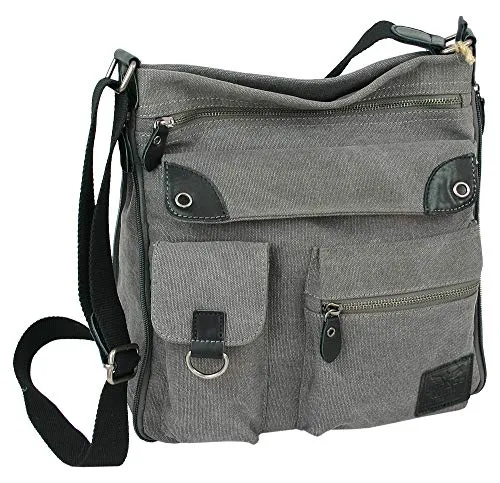 JENNIFER JONES - Große Damen Handtasche aus Canvas und Echtleder - Damen-Rucksackhandtaschen mit praktischem Schnitt und vielseitiger Aufteilung, ideal für Arbeit, Freizeit und Reisen. Verstellbarer Schultergurt für individuellen Tragekomfort.
