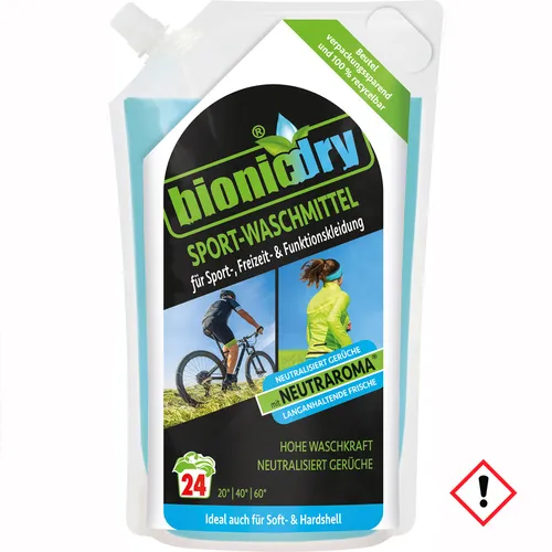 bionicdry Sport-Waschmittel - Spezialwaschmittel für Outdoor-, Sport- und Funktionskleidung, erhält Membraneigenschaften und sorgt mit Neutraroma® für langanhaltende Frische. Ideal für technische Textilien.