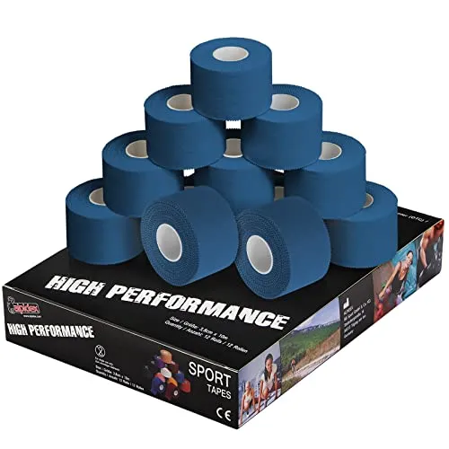 ALPIDEX Sport Tape Set 12 Rollen 3,8 cm x 10 m - Blau - Vielseitiges Sporttape für Stabilität und Unterstützung bei jeder Sportart. Hochwertiger, hautfreundlicher Kleber sorgt für sicheren Halt, ohne Schere leicht abreißbar. Ideal für Handball, Fußball und Volleyball.