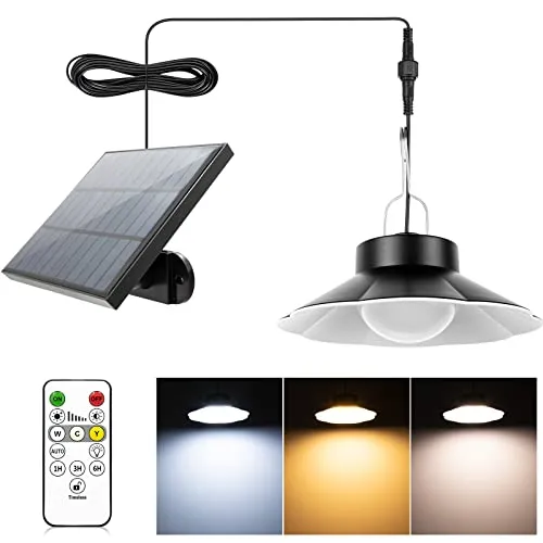 Solar Hängelampe mit Fernbedienung - 920LM, IP65 wasserdicht - Hängeleuchten & Pendelleuchten mit 3 Farbtemperaturen und intelligentem AUTO-Modus für automatische Beleuchtung. Ideal für Garten, Balkon und Terrasse.