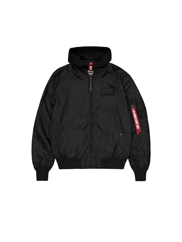 Alpha Industries MA-1 TT Fliegerjacke mit Kapuze schwarz Herren - Funktionsjacke für milde Sommernächte, leichte Nylonkonstruktion mit atmungsaktivem Design und herausnehmbarer Kapuze für vielseitigen Einsatz.