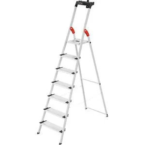 Hailo L80 ComfortLine Aluminium-Sicherheits-Stehleiter 7 Stufen - Leiter aus Aluminium, mit 7 Stufen und einer Tragfähigkeit von 150 kg – ideal für sicheres Arbeiten in der Höhe.