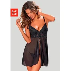 LASCANA Negligé mit Push-up und Vorderverschluss, sexy Dessous, Reizwäsche schwarz 75