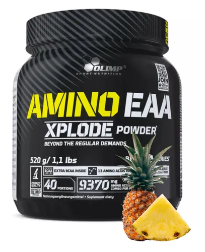 Olimp Amino EAA XPlode Powder 520g - Essentielle Aminosäuren für Sportler - Protein Shakes & Muskelaufbau, ideal für Bodybuilding und Fitness, fördert die sportliche Leistung mit köstlichem Ananasgeschmack.