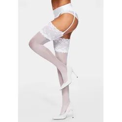 Strapsstrümpfe LASCANA, Damen, Gr. 35/38, weiß, Polyamid, Elasthan, transparent, uni, elastisch, Socken, mit elastischer Spitze