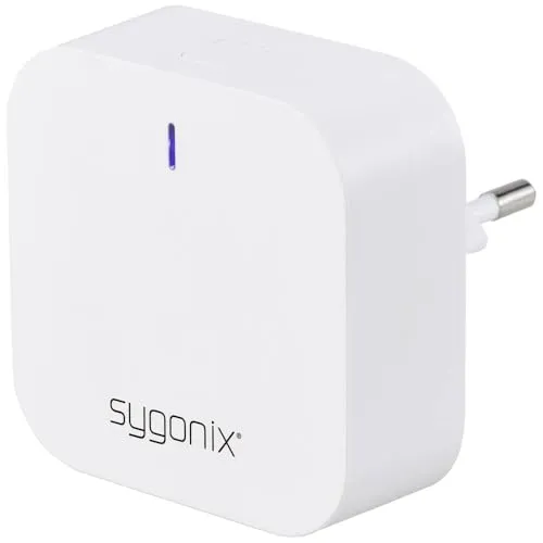 Sygonix SY-6052182 Gateway Weiß - Router für die smarte Heimautomatisierung, unterstützt bis zu 128 Geräte und ermöglicht die Steuerung über mobile App sowie Sprachassistenten wie Alexa und Google Home.